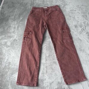 Women's Wide Leg Cargo Pants - Burgundy